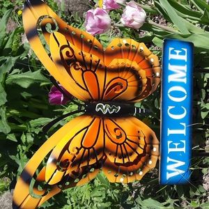 Metal Butterfly Yard Garden Art Decoration Welcome Handmade Hand Painted